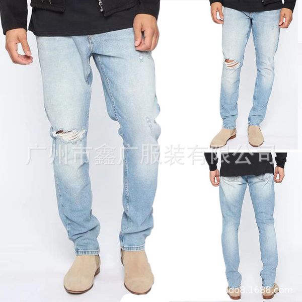 

simple cotton men's small straight casual jeans 8819, Blue