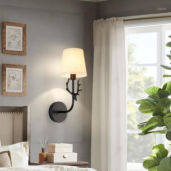 

indoor 7w led wall mount lamp fixture e14 bulb art decor light fabrics lampshade1