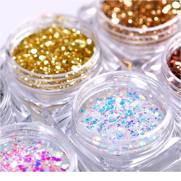 

1 box colorful nail sequins mixed size nails flakies paillette spangles shinning nail glitter powder 3d nail art de jlllvd, Silver;gold