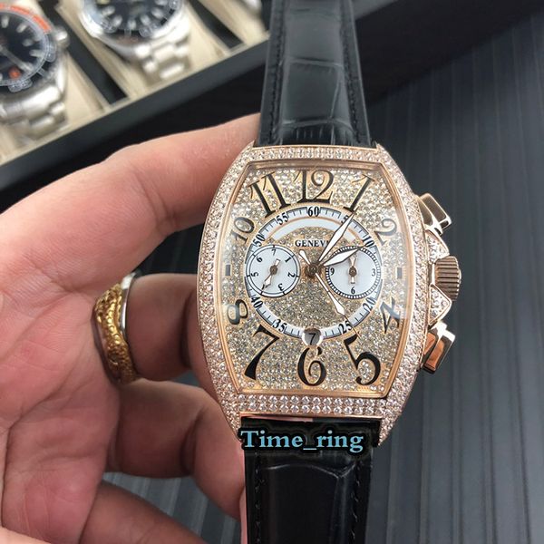 

edition 8880 sc dt diamond dial rose gold diamond case japan vk quartz movement mens watch black leather strap designer brand watches, Slivery;brown