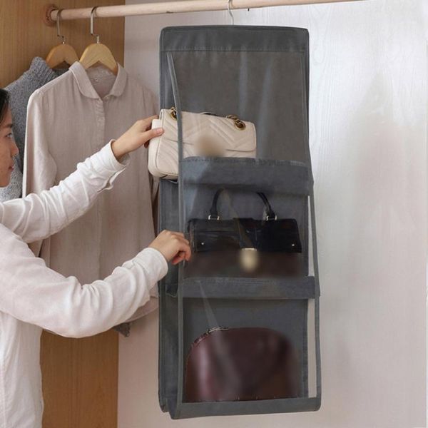 

storage boxes & bins 6 pocket hanging handbag organizer for wardrobe closet transparent bag door wall clear sundry shoe with hanger pouch1