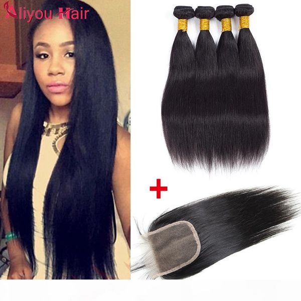 

wholesale unprocessed straight human hair weave bundles with closure brazilian hair bundles with lace closure daily deals just for you, Black;brown