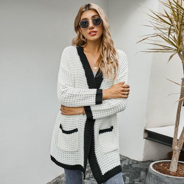 

women's knits & tees long cardigan women winter black sueters thick warm soft knit de mujer moda 2021 slim mini knitted sweater veste f, White