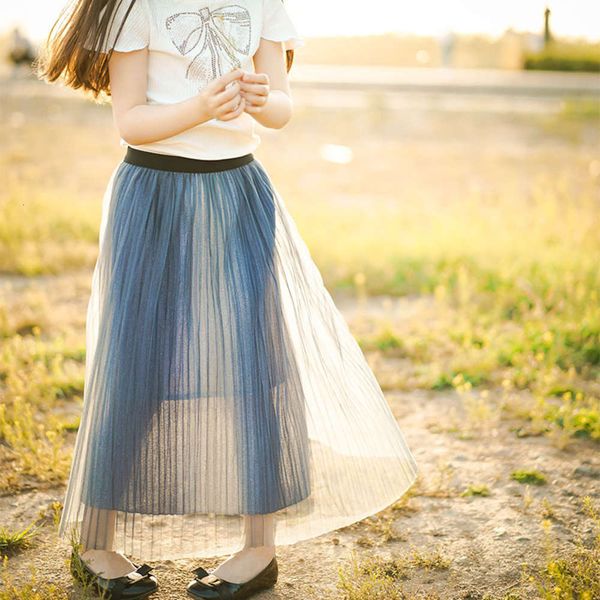 

tk19043tu / b children's net red dream star gradient lace pleated tutu skirt, Blue