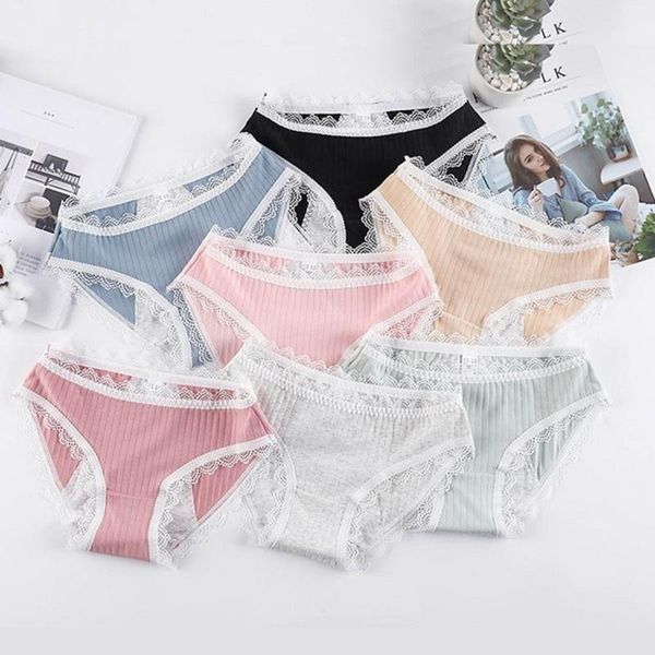 

women's underpants soft cotton panties girls solid color briefs striped panty lingerie female underwear women intimate -xl1, White;black