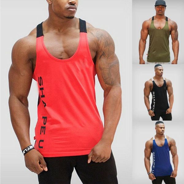 

мода мужчины muscle рукавов tank top gym футболка спорт фитнес vest тренировки gym tee, Black;blue
