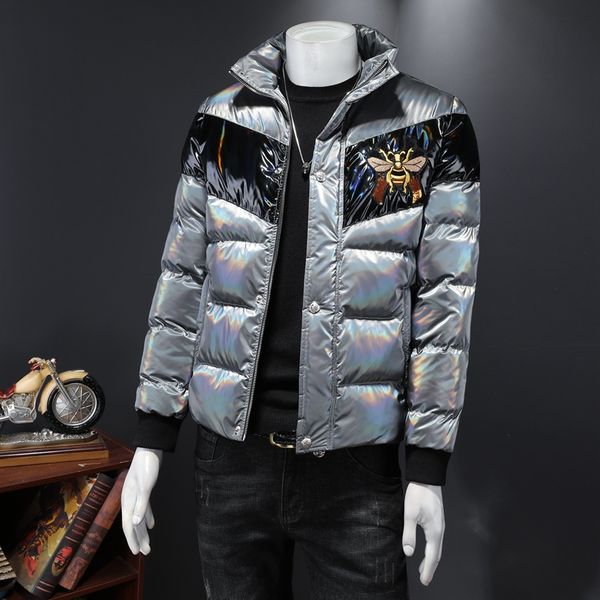 

2020 autumn men's new style wholesale bead embroidery bee pattern autumn and winter jacket coat cotton jacket men, Black;brown