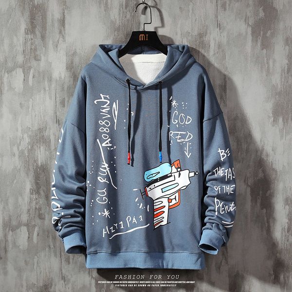 

cool print hoodies men water pistol print pullover sweatshirts hoodies men hipster streetwear hoodie 1019, Black