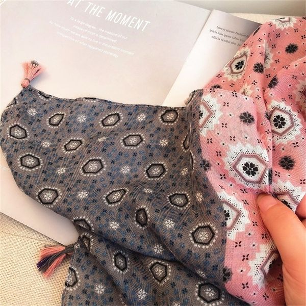 

ladies new fashion aztec ethnic tassel viscose shawl scarf autumn winter warm thick pashmina stole muslim hijab sjaal 180*100cm y201007, Blue;gray