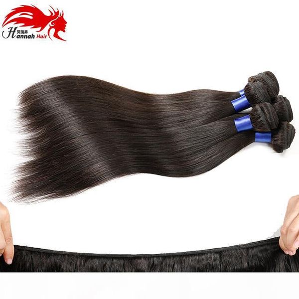 

hannah hair] brazilian straight virgin hair 3pcs only 100% unprocessed human hair weave bundles 10-28inch natural color, Black