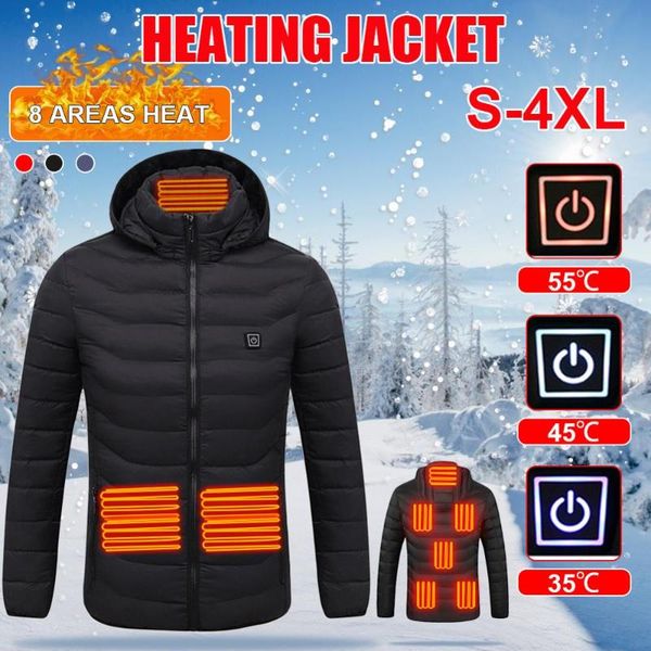 

outdoor t-shirts heating vest 8 areas long sleeve down cotton hooded coat usb electric jacket warm winter thermal washable, Gray;blue