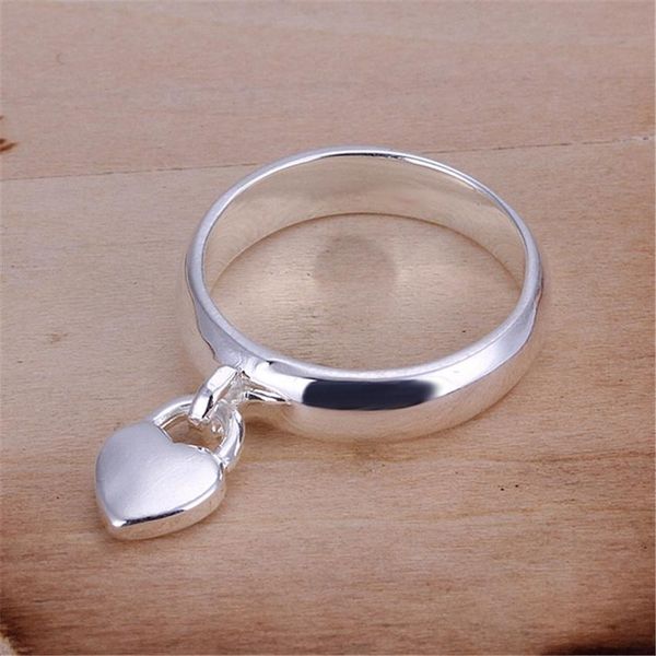 

for women lady wedding silver rings female charm hanging heart lock jewelry r133 h bbysxs
