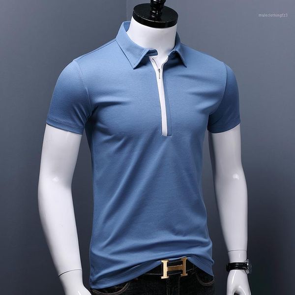 

men's polos men short sleeve shirt solid zipper clothing summer casual quality cotton fashion 1, White;black