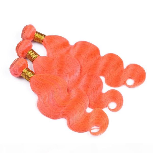 

colored orange virgin brazilian human hair bundles with lace closure 4x4 body wave pure orange hair weaves extensions with closure, Black;brown