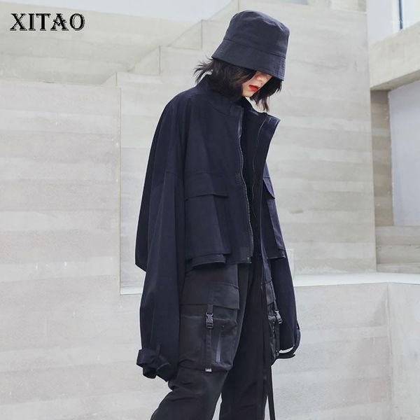 

xitao harajuku style short tooling coats and jackets women standing collar black jacket vintage streetwear women xj20981, Black;brown