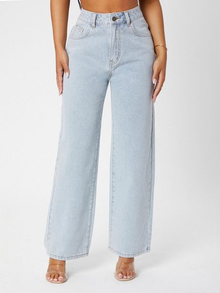 

petite slant pocket wide leg jeans 87hb#, Blue