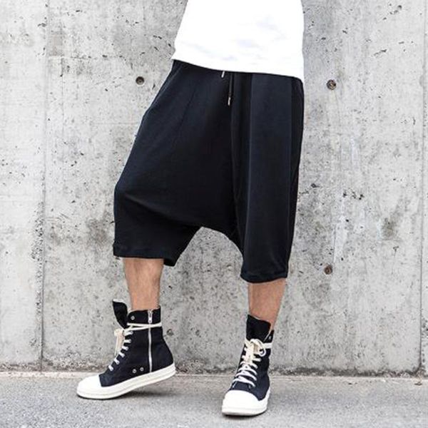 

men's shorts summer casual slacks seven minutes knickerbockers men's wide-leg pants hip hop running pants dark yamamoto style1, Black