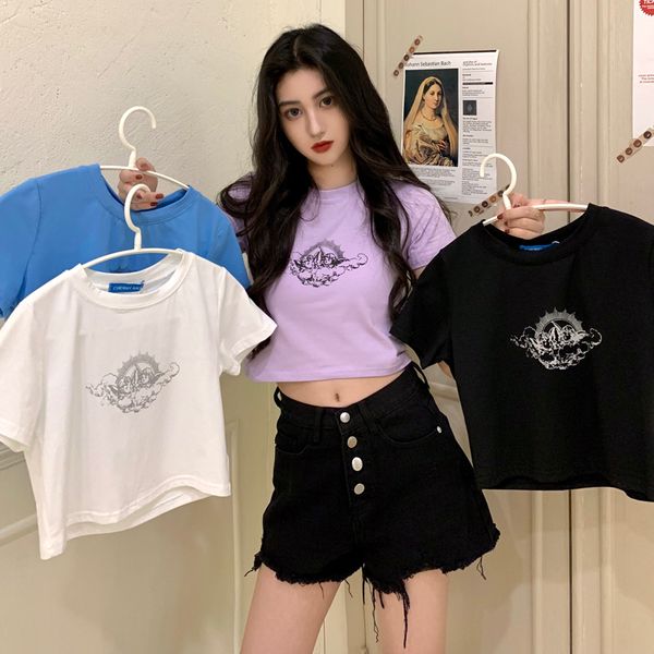 

2021 New 4 colors will see style short sleeve angle design women's T-shirt tops (c2556) 30WV, White