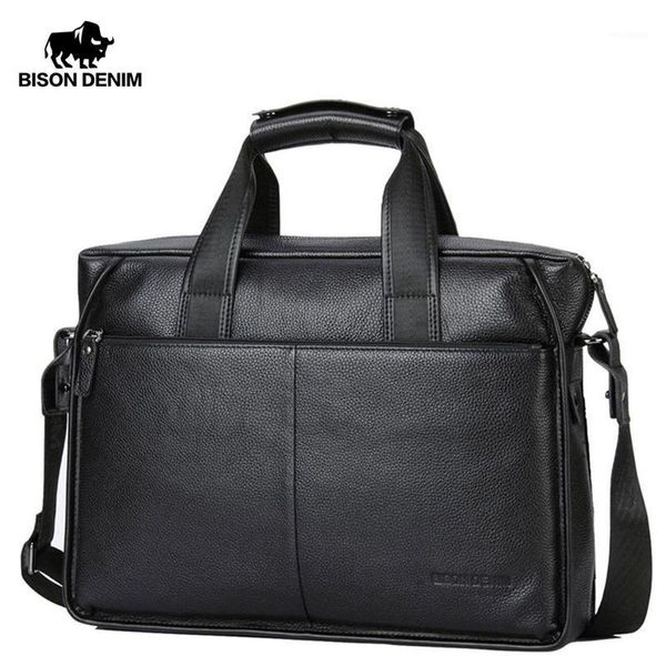 

bison denim cowskin genuine leather men's briefcase large capacity lapsoft messenger bag 14 inch lapbag handbag1