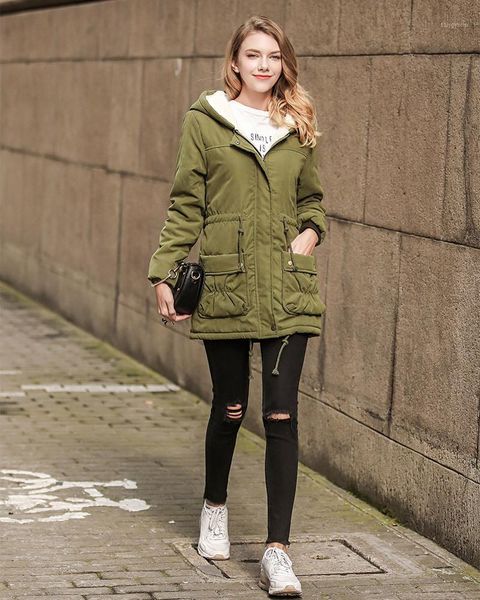 

women parkas winter coats fashion mid long wadded coat hooded thick cotton warm female jacket outwear plus size s-xxl chaqueta1, Black