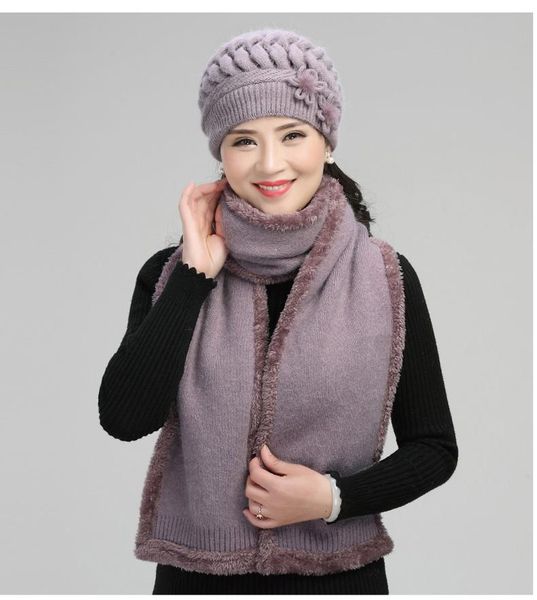 

beanie/skull caps arrival fashion warm hat scarf female winter wool cap grandma knitted velvet mother b-7756, Blue;gray
