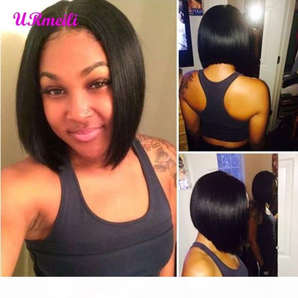 

short bob lace front wigs with baby hair straight glueless lace front human hair wigs for black women 13x4 remy brazilian hair wigs, Black;brown