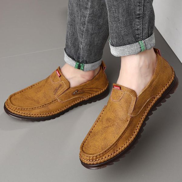 

new leather good quality hand sewing driving for slip-on soft sole men casual shoes hard-wearing, Red;white