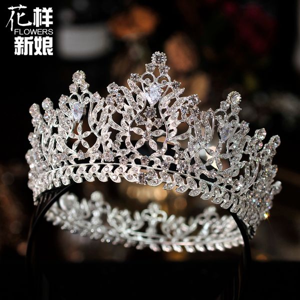 

luxurious princess atmosphere shining water diamond round bridal headdress banquet crown wedding dress accessories, Silver