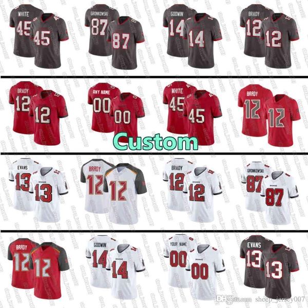 

tampa bay buccaneer men #12 tom brady 45 devin white 87 rob gronkowski 80 o.j. howard women youth nfl custom 2020 new jersey, Black;red
