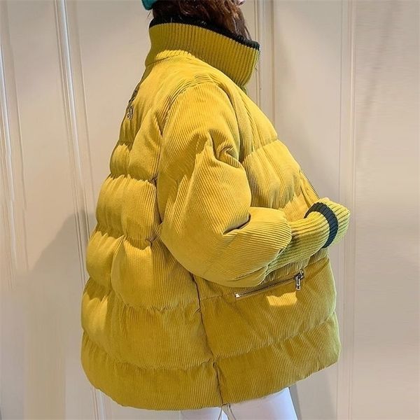 

fashion bubble coat winter corduroy parka woman oversized short jacket winter autumn female puffer jacket parkas mujer new 201202, Black