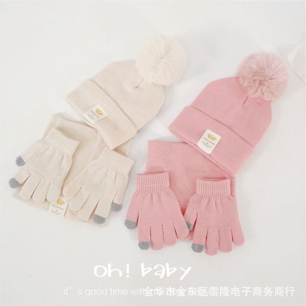 

three hat, piece double children's glove, scarf, knitting nczv, Red;brown