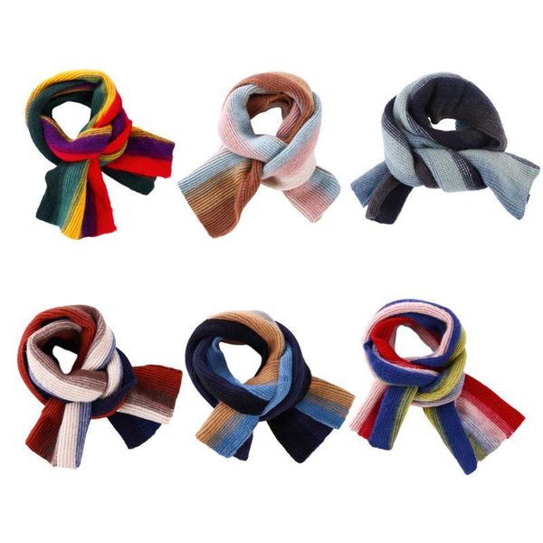 

kids knitted scarf gradient simple style fashion children warm shawl head wrap, Blue;gray