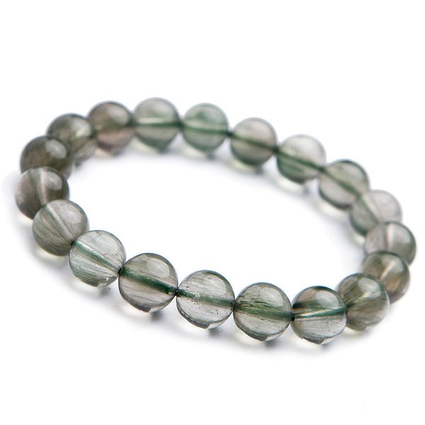 

drop shipping natural green rutilated кварца браслеты женщины мужчины stretch healing кристалл круглый браслет из бисера 10мм, Black