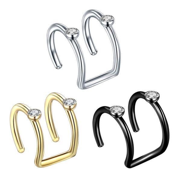 

3pairs stainless steel clip on wrap earring tragus 2 rings ear cuff clip nose ring fake piercing body jewelry earring for q jllauj, Silver