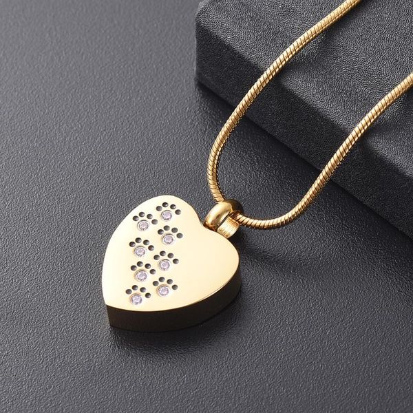 

lkj8383 crystal paws inlay golden heart cremation pendant pet urn necklace for women ash jewelry keepsake for loss animal, Silver