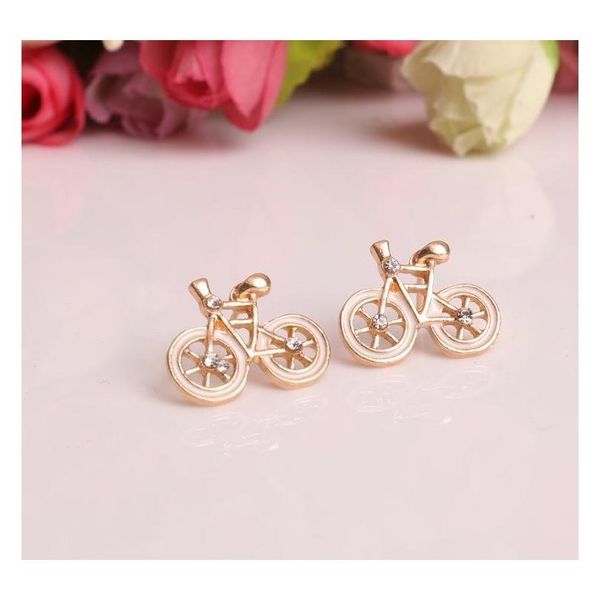 

personalized multi-color optional crystal diamond cute bike earring stud whol sqcxvr new_dhbest, Golden;silver