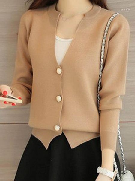 

autumn knitted short coat plain v neck long sleeved cardigan women's knitwear elegant office female knitted sweater korean style1, White