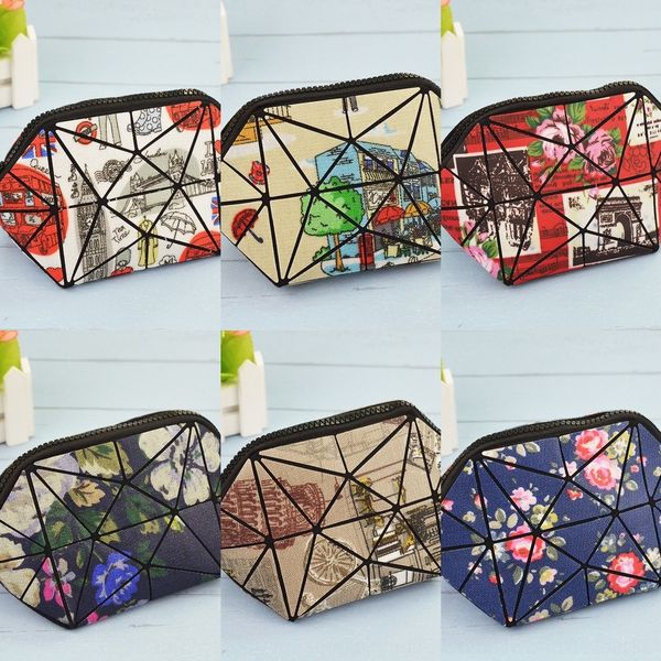 

gb1fw 2020 new makeup wash cosmetic cosmetic bag korean printed geometric rhombic bag dumpling makeup pvc 4lapb