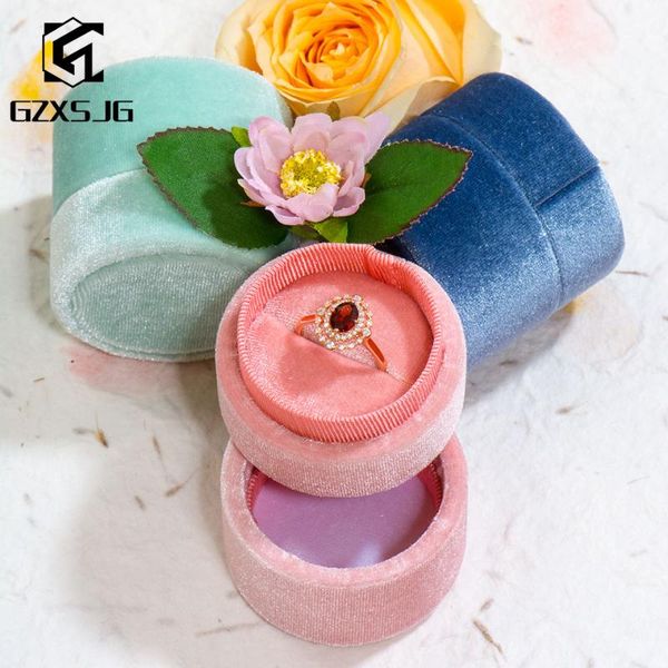 

gzxsjg handmade бархатные круглые украшенные коробки для свадьбы розовые зеленые синие кольцевые коробки для свадебного взаимодействия сваде, Pink;blue
