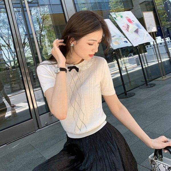 

goghk soft and delicate jade lace silk with knitted thin cardigan baby collar cashmere 5bcwp lace knitted, White;black