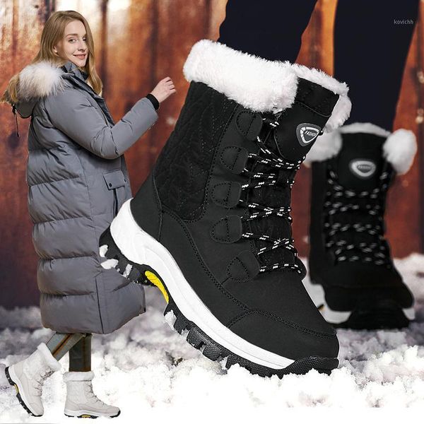 

apanzu women winter boots 2020 faux fur women snow boots warm shoes non-slip lace up snow for -40 degrees plus size 421, Black