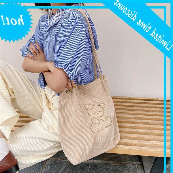 

03183 new corduroy embroidered one shoulder simple canvas schoolgirl cloth bag