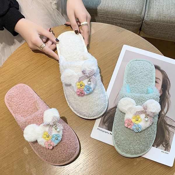 

cover toe flock female shoes ladies' slippers low luxury slides winter footwear platform 2020 flat designer massage fabric x1020, Black