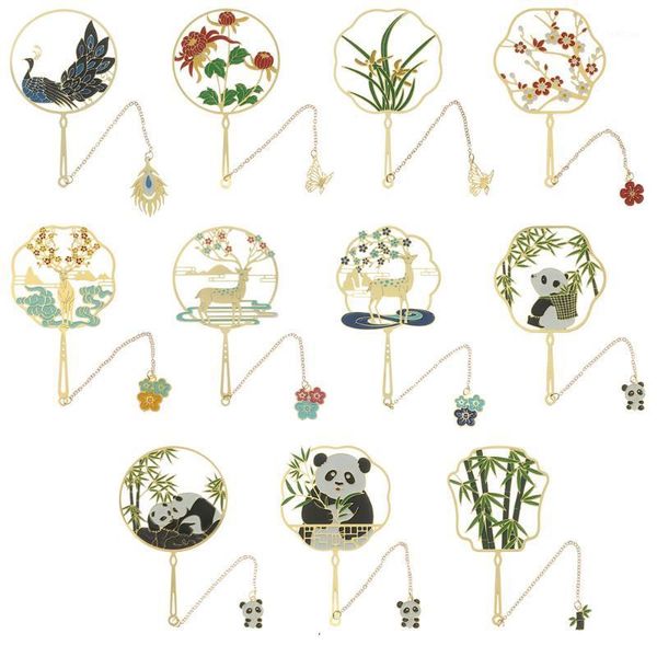 

1pc chinese style retro metal bookmark peacock panda pendant hollow bookmark book tassel pagination mark stationery supply gift1