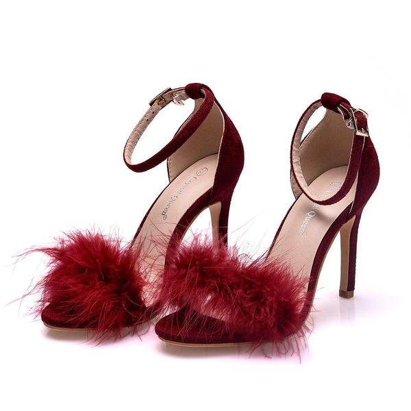 

кристаллическая королева женщин мягкие летние туфли peep toe stilettos высокие каблуки женщина обуви перо леди сандалии свадьбы размером 42, Black