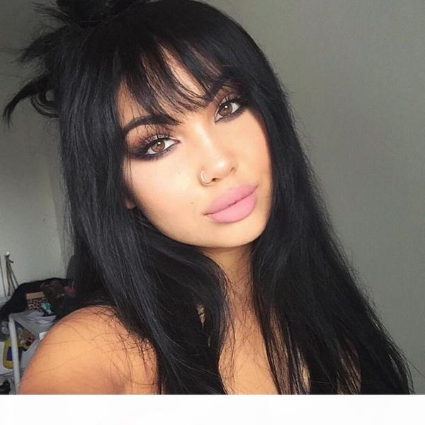 

7a indian virgin straight hair full lace wigs with baby hair lace front human hair wigs with bangs, Black;brown