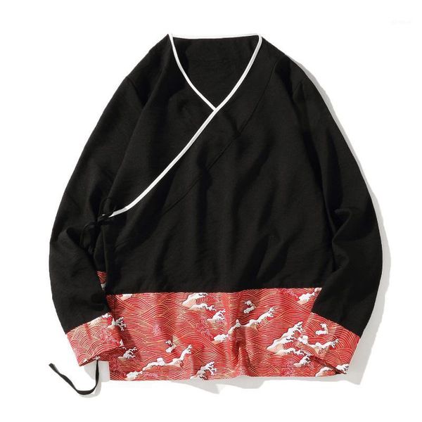 

chinese style cotton spring autumn cardigan large size loose imitation japanese hanfu casual shirt men long sleeve shirt1, White;black