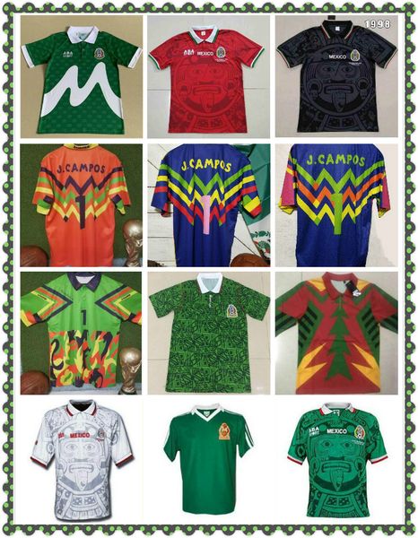 

1996 retro edition mexico soccer jersey 1998 world cup soccer shirt mexico home blue soccer shirt away white short sleeved football uniform, Black;yellow