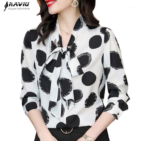 

chiffon polka dot shirt women spring autumn bow bottoming formal temperament printing blouses office ladies fashion work 1, White