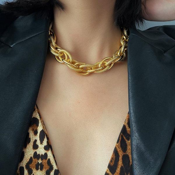

chokers visisap punk thick chain gold color necklaces for woman hip-hop thread trend luxury men necklace 2021 c02705, Golden;silver